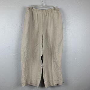 J Jill Pants Womens 4XL Beige Linen Wide Leg Elastic Waist Casual Pockets Light